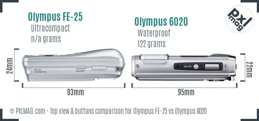 Olympus FE-25 vs Olympus 6020 top view buttons comparison
