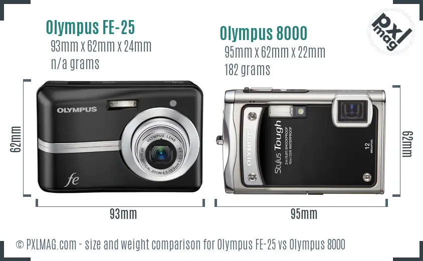 Olympus FE-25 vs Olympus 8000 size comparison