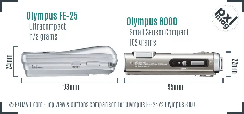 Olympus FE-25 vs Olympus 8000 top view buttons comparison