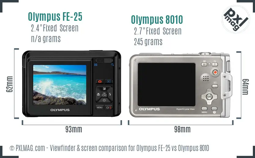 Olympus FE-25 vs Olympus 8010 Screen and Viewfinder comparison