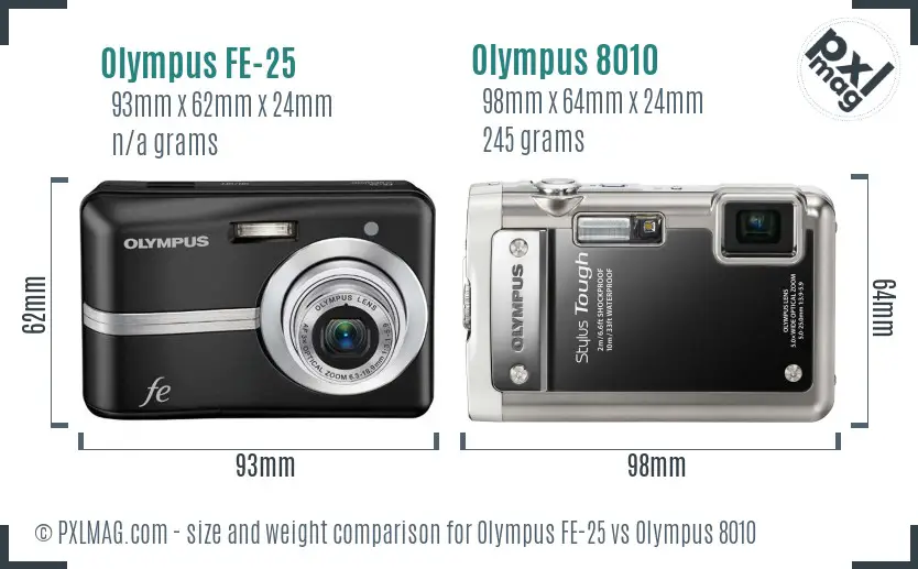Olympus FE-25 vs Olympus 8010 size comparison