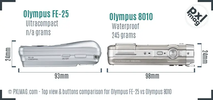 Olympus FE-25 vs Olympus 8010 top view buttons comparison
