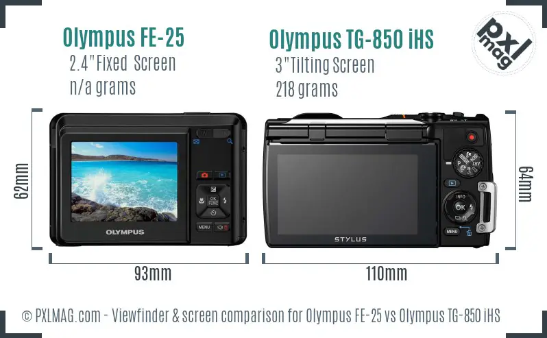 Olympus FE-25 vs Olympus TG-850 iHS Screen and Viewfinder comparison