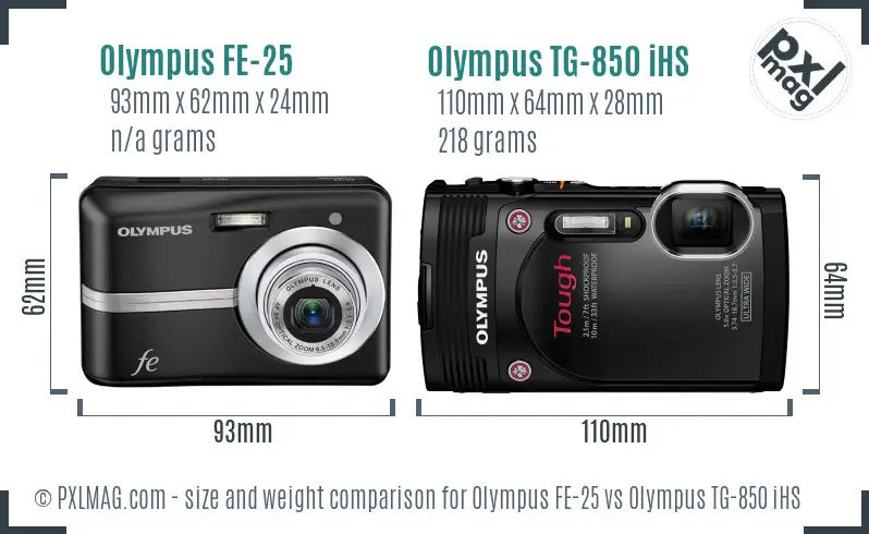 Olympus FE-25 vs Olympus TG-850 iHS size comparison