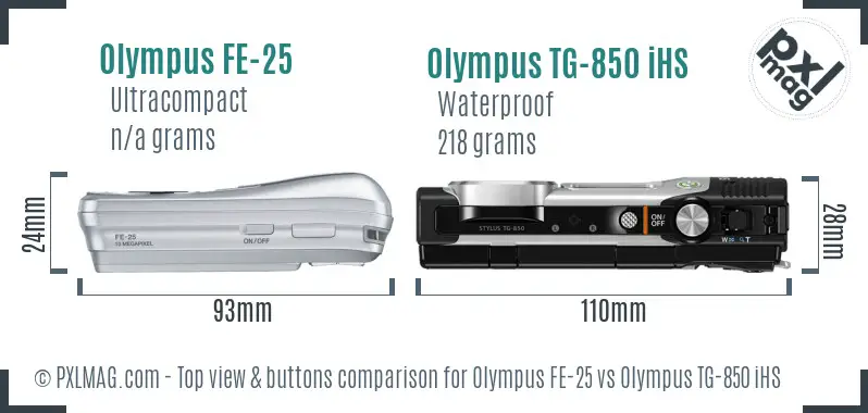 Olympus FE-25 vs Olympus TG-850 iHS top view buttons comparison
