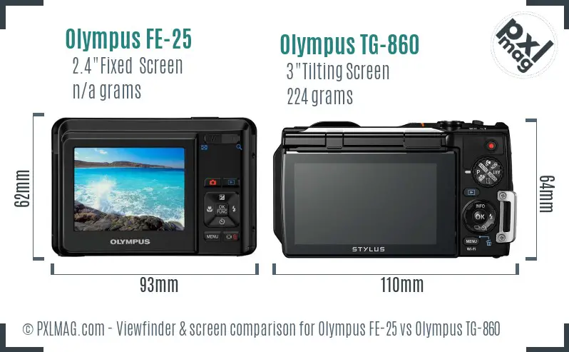 Olympus FE-25 vs Olympus TG-860 Screen and Viewfinder comparison