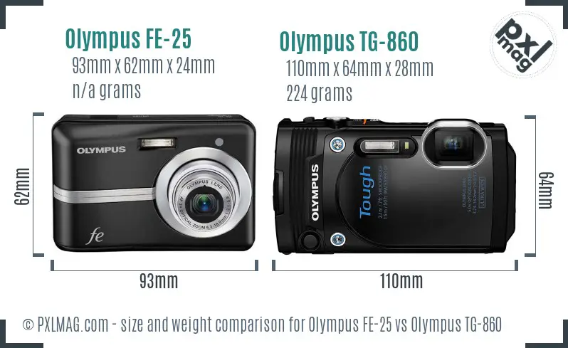Olympus FE-25 vs Olympus TG-860 size comparison