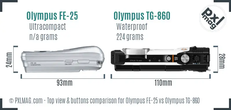 Olympus FE-25 vs Olympus TG-860 top view buttons comparison