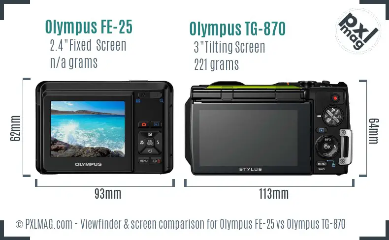 Olympus FE-25 vs Olympus TG-870 Screen and Viewfinder comparison