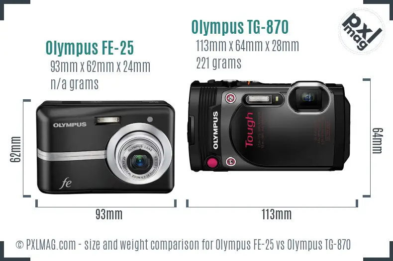 Olympus FE-25 vs Olympus TG-870 size comparison