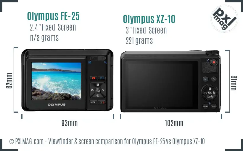 Olympus FE-25 vs Olympus XZ-10 Screen and Viewfinder comparison