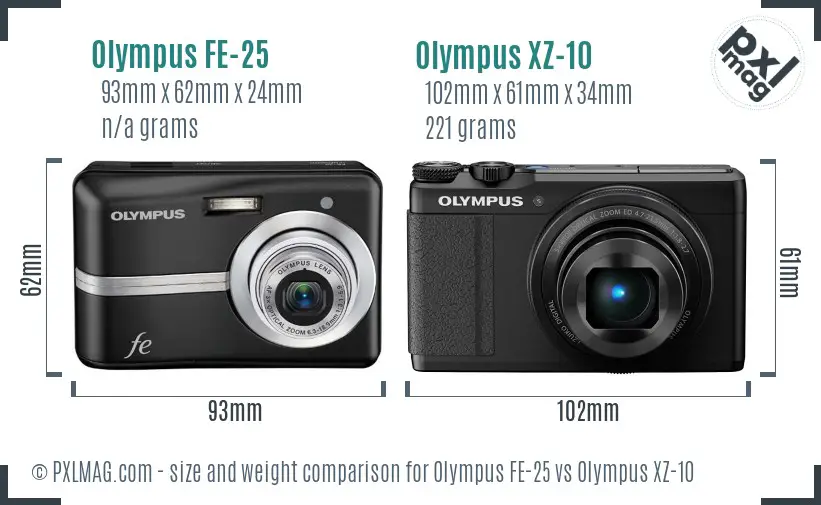 Olympus FE-25 vs Olympus XZ-10 size comparison