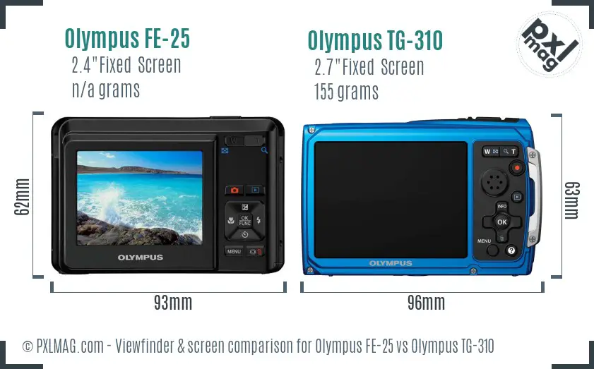 Olympus FE-25 vs Olympus TG-310 Screen and Viewfinder comparison