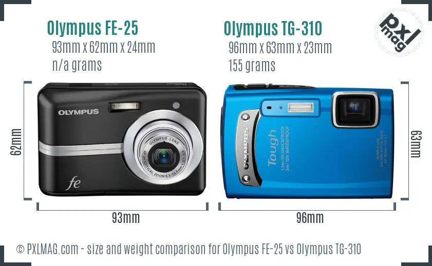 Olympus FE-25 vs Olympus TG-310 size comparison