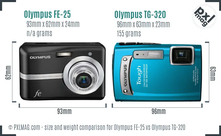 Olympus FE-25 vs Olympus TG-320 size comparison
