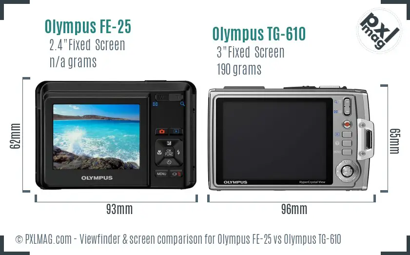 Olympus FE-25 vs Olympus TG-610 Screen and Viewfinder comparison