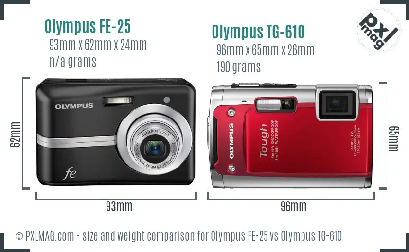 Olympus FE-25 vs Olympus TG-610 size comparison