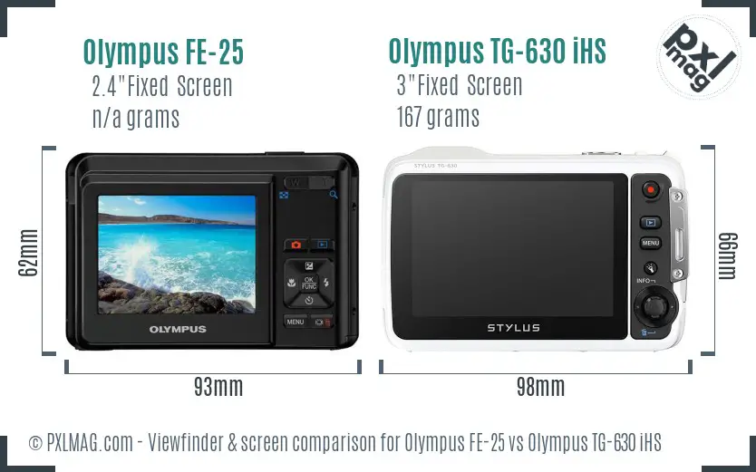 Olympus FE-25 vs Olympus TG-630 iHS Screen and Viewfinder comparison