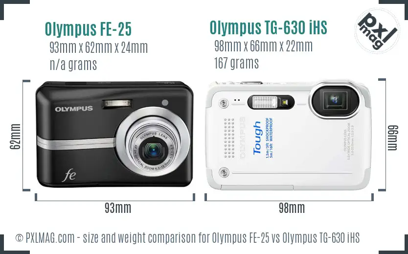 Olympus FE-25 vs Olympus TG-630 iHS size comparison