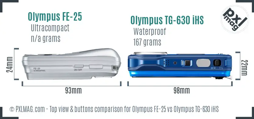 Olympus FE-25 vs Olympus TG-630 iHS top view buttons comparison