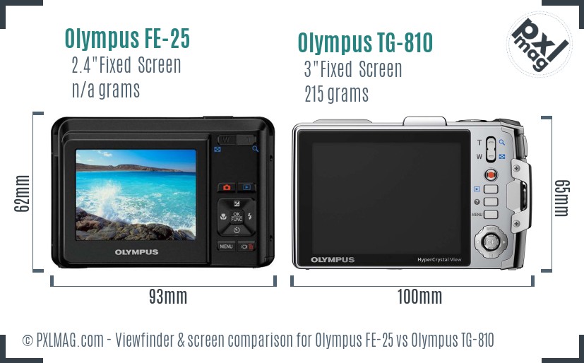 Olympus FE-25 vs Olympus TG-810 Screen and Viewfinder comparison