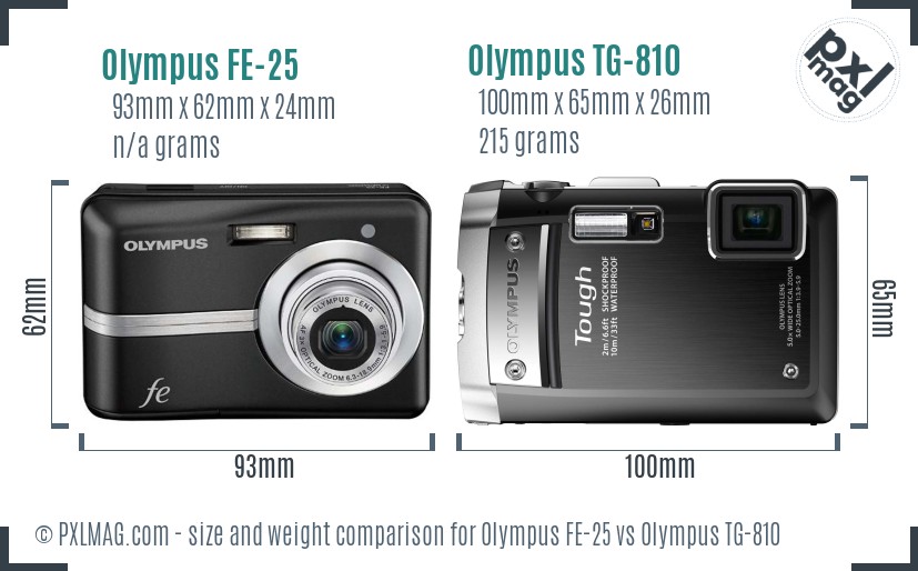 Olympus FE-25 vs Olympus TG-810 size comparison