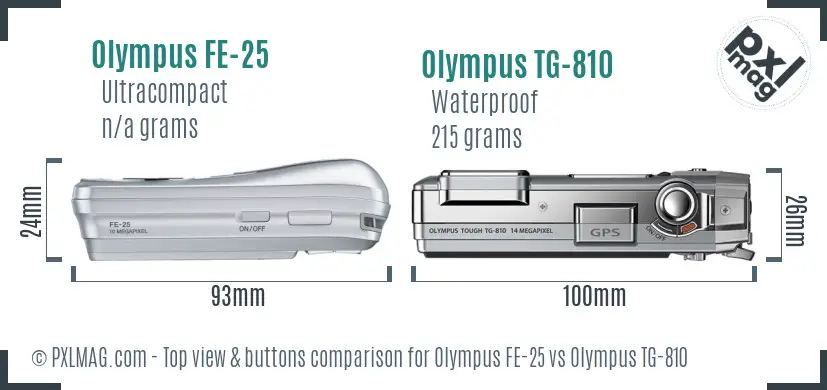 Olympus FE-25 vs Olympus TG-810 top view buttons comparison