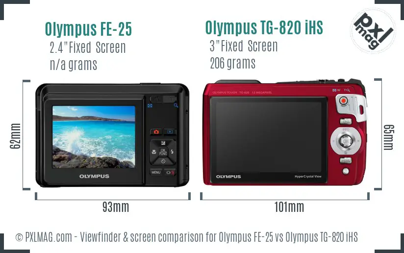 Olympus FE-25 vs Olympus TG-820 iHS Screen and Viewfinder comparison