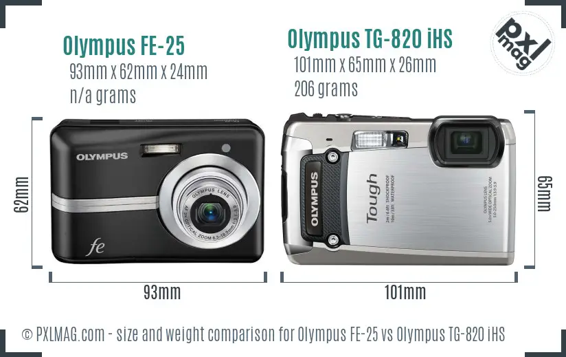 Olympus FE-25 vs Olympus TG-820 iHS size comparison
