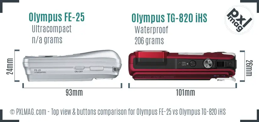 Olympus FE-25 vs Olympus TG-820 iHS top view buttons comparison