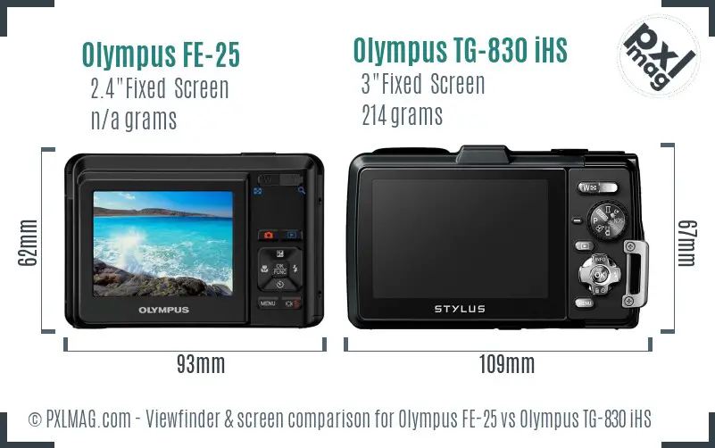Olympus FE-25 vs Olympus TG-830 iHS Screen and Viewfinder comparison