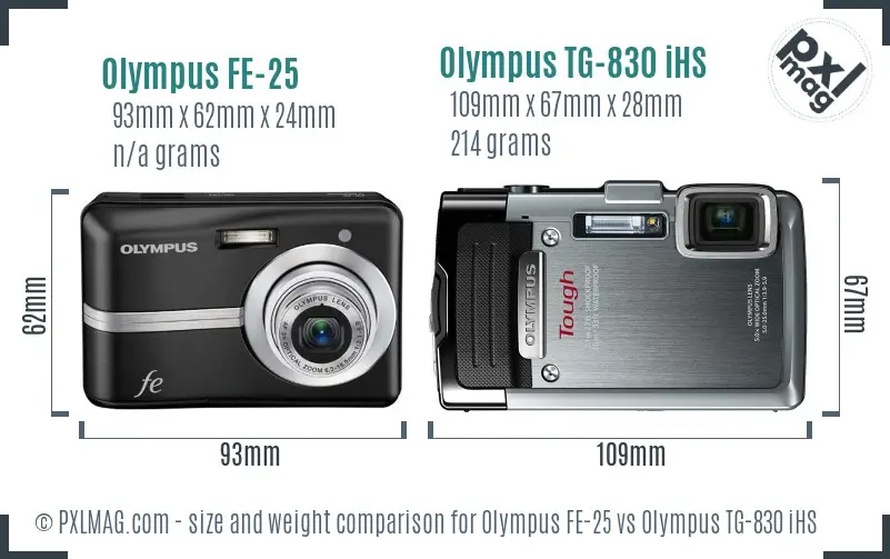 Olympus FE-25 vs Olympus TG-830 iHS size comparison