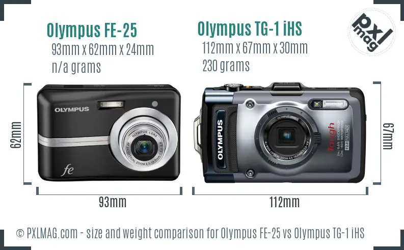 Olympus FE-25 vs Olympus TG-1 iHS size comparison