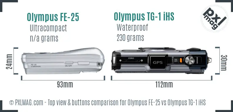 Olympus FE-25 vs Olympus TG-1 iHS top view buttons comparison