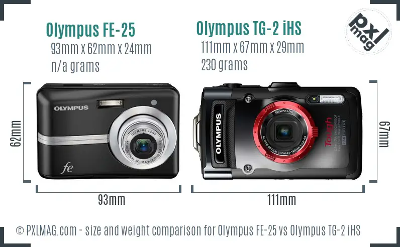 Olympus FE-25 vs Olympus TG-2 iHS size comparison