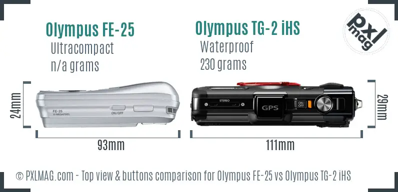 Olympus FE-25 vs Olympus TG-2 iHS top view buttons comparison