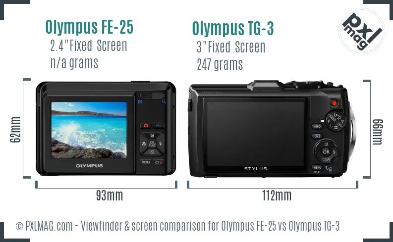 Olympus FE-25 vs Olympus TG-3 Screen and Viewfinder comparison