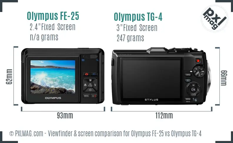 Olympus FE-25 vs Olympus TG-4 Screen and Viewfinder comparison