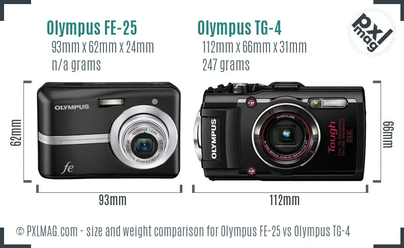 Olympus FE-25 vs Olympus TG-4 size comparison