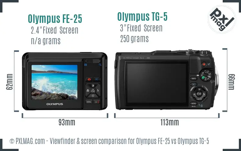 Olympus FE-25 vs Olympus TG-5 Screen and Viewfinder comparison