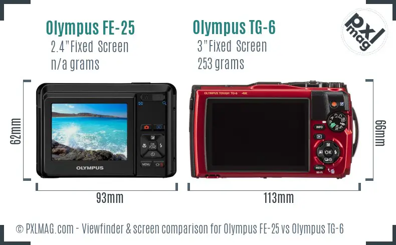 Olympus FE-25 vs Olympus TG-6 Screen and Viewfinder comparison