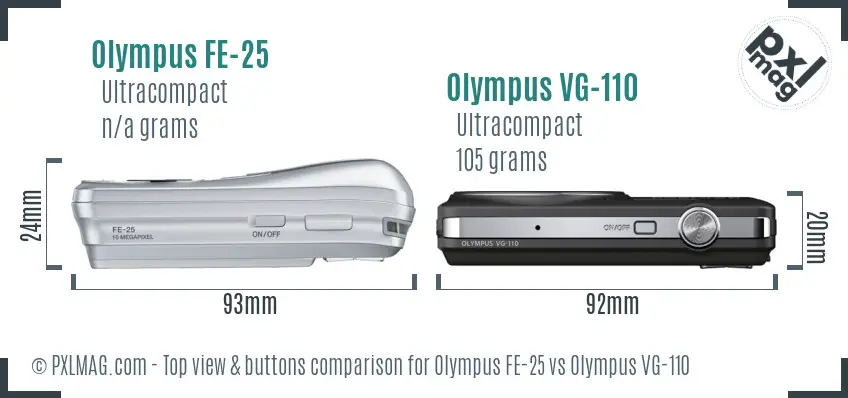 Olympus FE-25 vs Olympus VG-110 top view buttons comparison