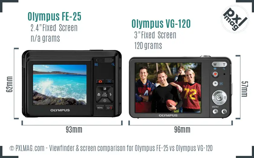 Olympus FE-25 vs Olympus VG-120 Screen and Viewfinder comparison
