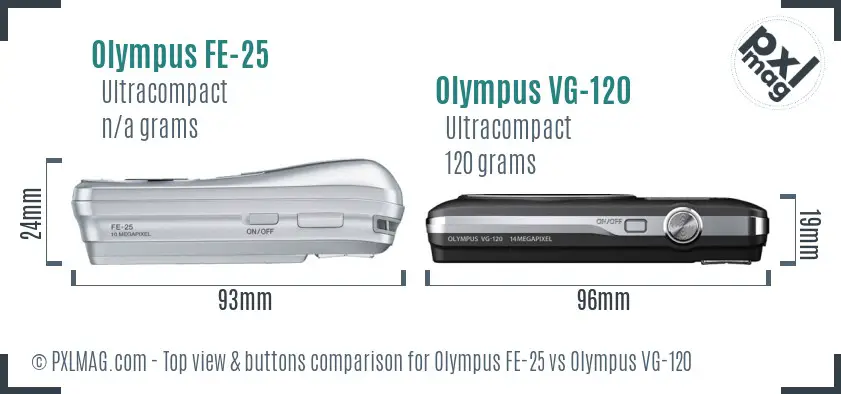 Olympus FE-25 vs Olympus VG-120 top view buttons comparison