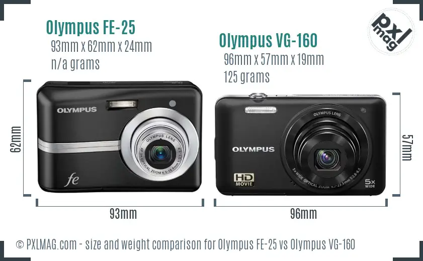 Olympus FE-25 vs Olympus VG-160 size comparison