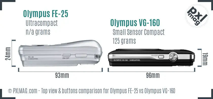 Olympus FE-25 vs Olympus VG-160 top view buttons comparison