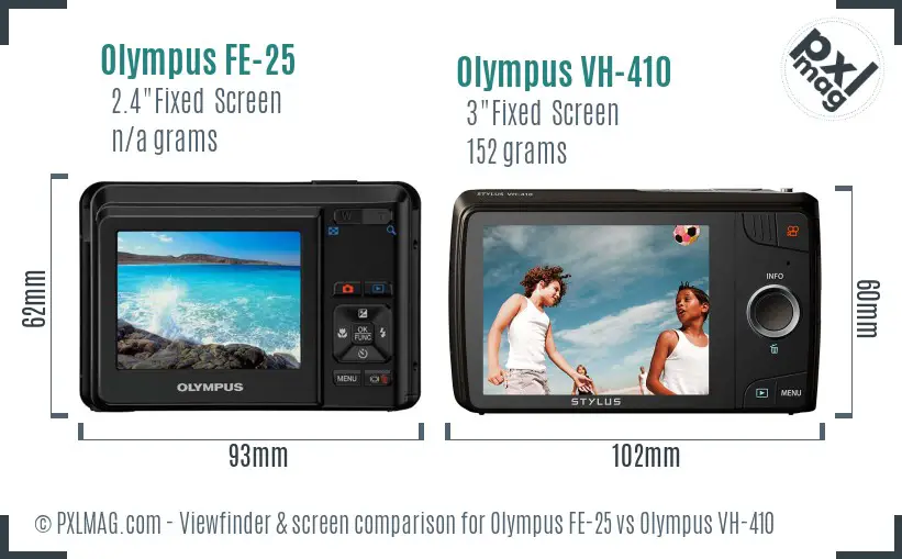 Olympus FE-25 vs Olympus VH-410 Screen and Viewfinder comparison