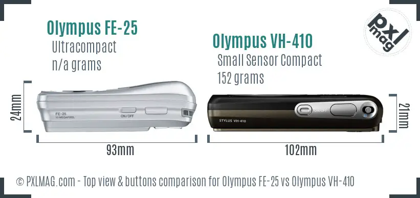 Olympus FE-25 vs Olympus VH-410 top view buttons comparison