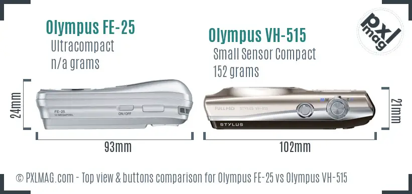 Olympus FE-25 vs Olympus VH-515 top view buttons comparison