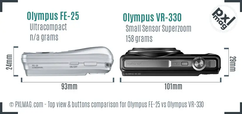 Olympus FE-25 vs Olympus VR-330 top view buttons comparison